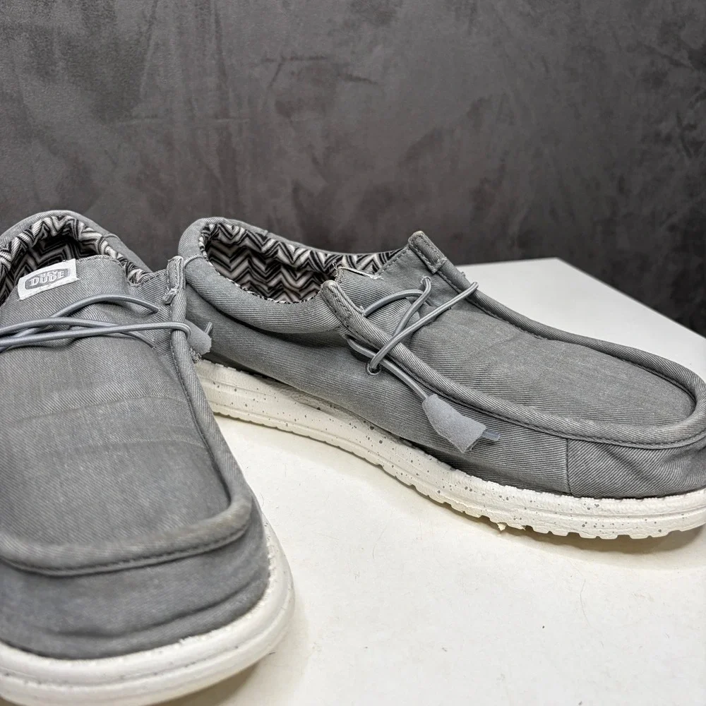 Hey Dude Wally Stretch Canvas Mens Size 11 Light Grey Slip On Loafer 40700-007